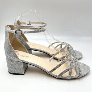 Touch Ups Womens Size 12 Silver Sparkly Low Block‎ Heels Dress Sandals Shoes